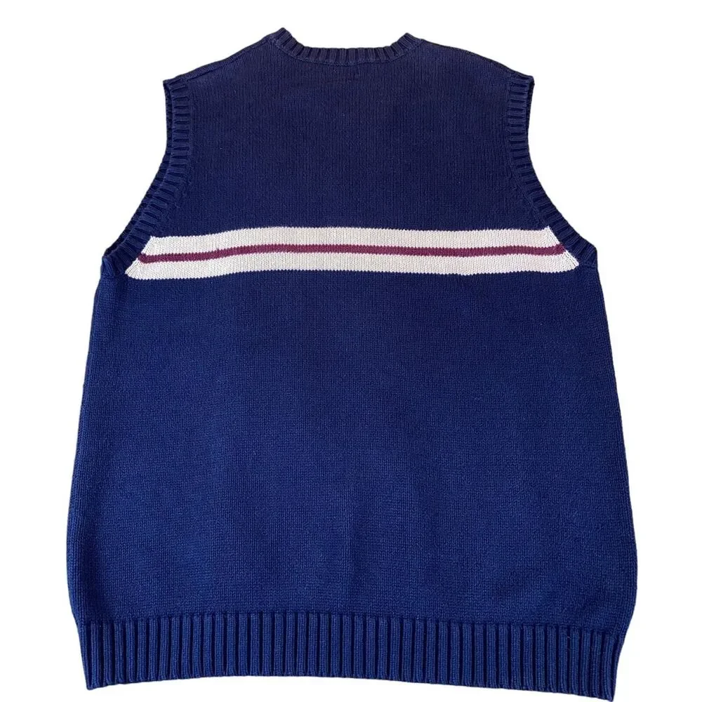 J.CREW Vest‎ Mens Large Navy Knit 100% Cotton Sleeveless V Neck Pullover